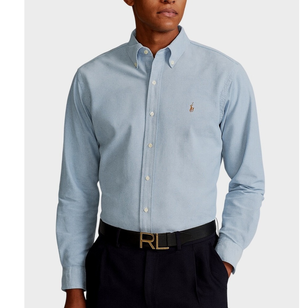 Ralph Lauren Mens Classic Fit Preppy Button Down Shirt Long Sleeve Light Blue XL